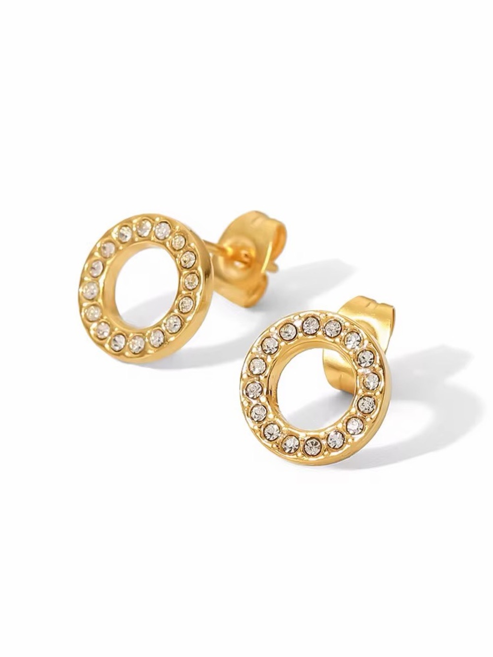 18K Gold Plated Circle Cubic Zirconia Stud Earrings - Picture 4 of 8